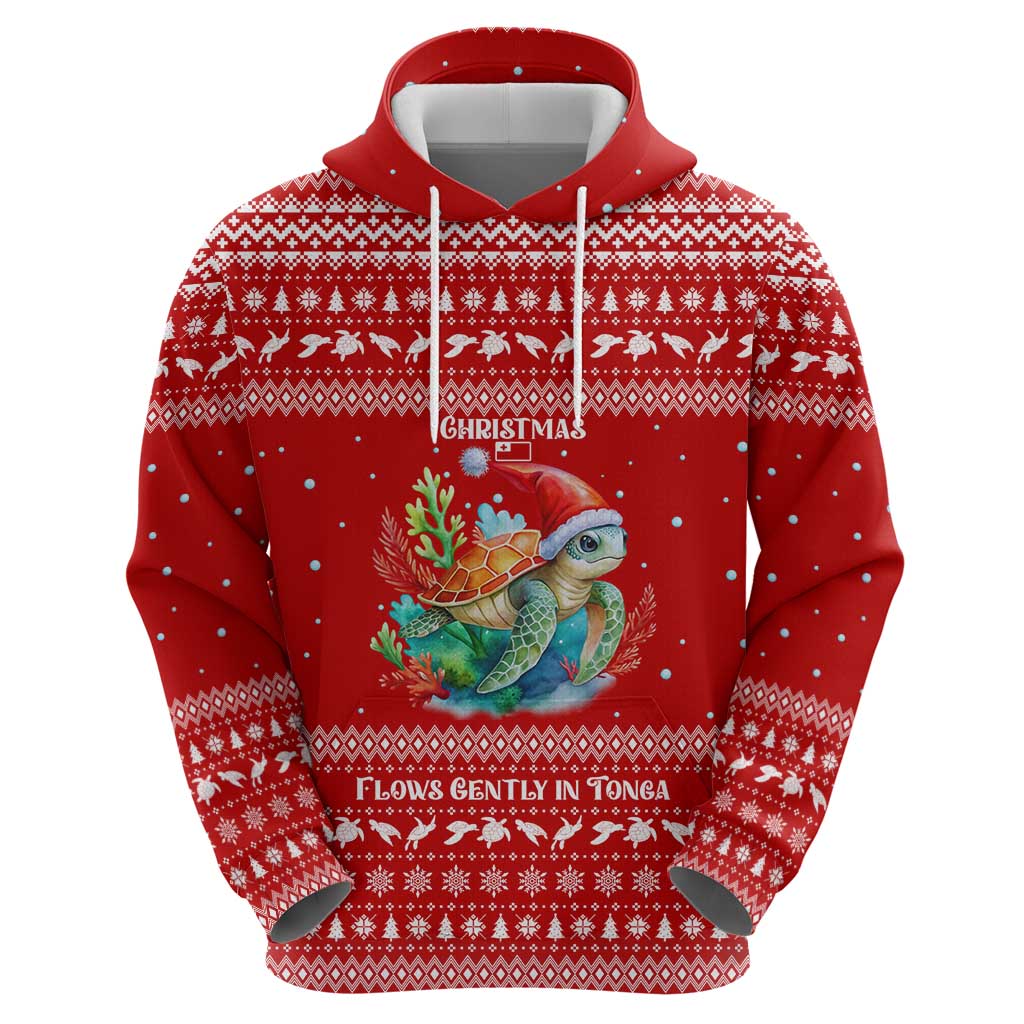 Tonga Christmas Zip Hoodie with Sea Turtle Coral Reef Design Snowflake Pattern and National Emblem - Polynesian Pride