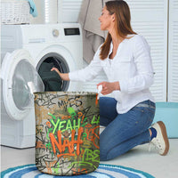 Yeah Nah Graffiti Skull New Zealand Slang Laundry Basket Kiwi Grunge Brick Wall and Bold Urban Street Art TS04 - Polynesian Pride