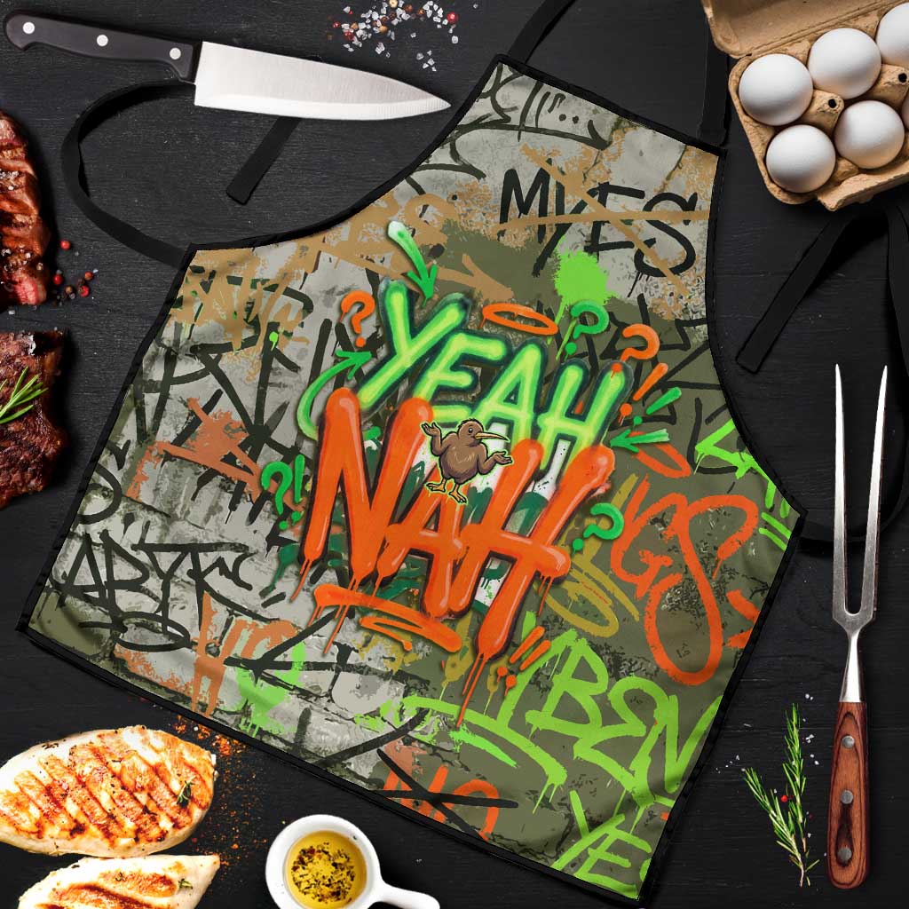 Yeah Nah Graffiti Skull New Zealand Slang Apron Kiwi Grunge Brick Wall and Bold Urban Street Art TS04 Multicolor - Polynesian Pride
