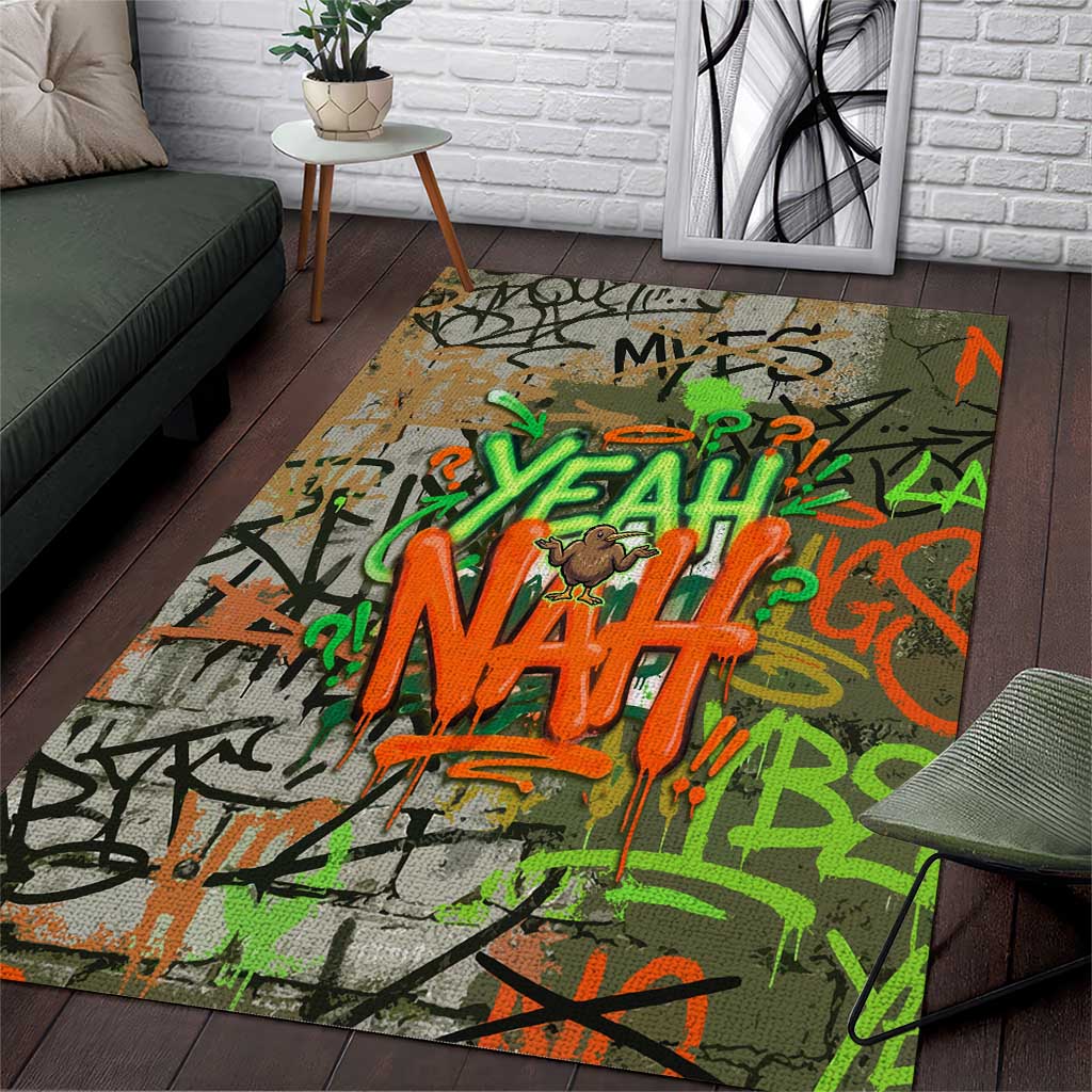 Yeah Nah Graffiti Skull New Zealand Slang Area Rug Kiwi Grunge Brick Wall and Bold Urban Street Art TS04 Multicolor - Polynesian Pride