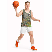 Yeah Nah Graffiti Skull New Zealand Slang Basketball Jersey Kiwi Grunge Brick Wall and Bold Urban Street Art
