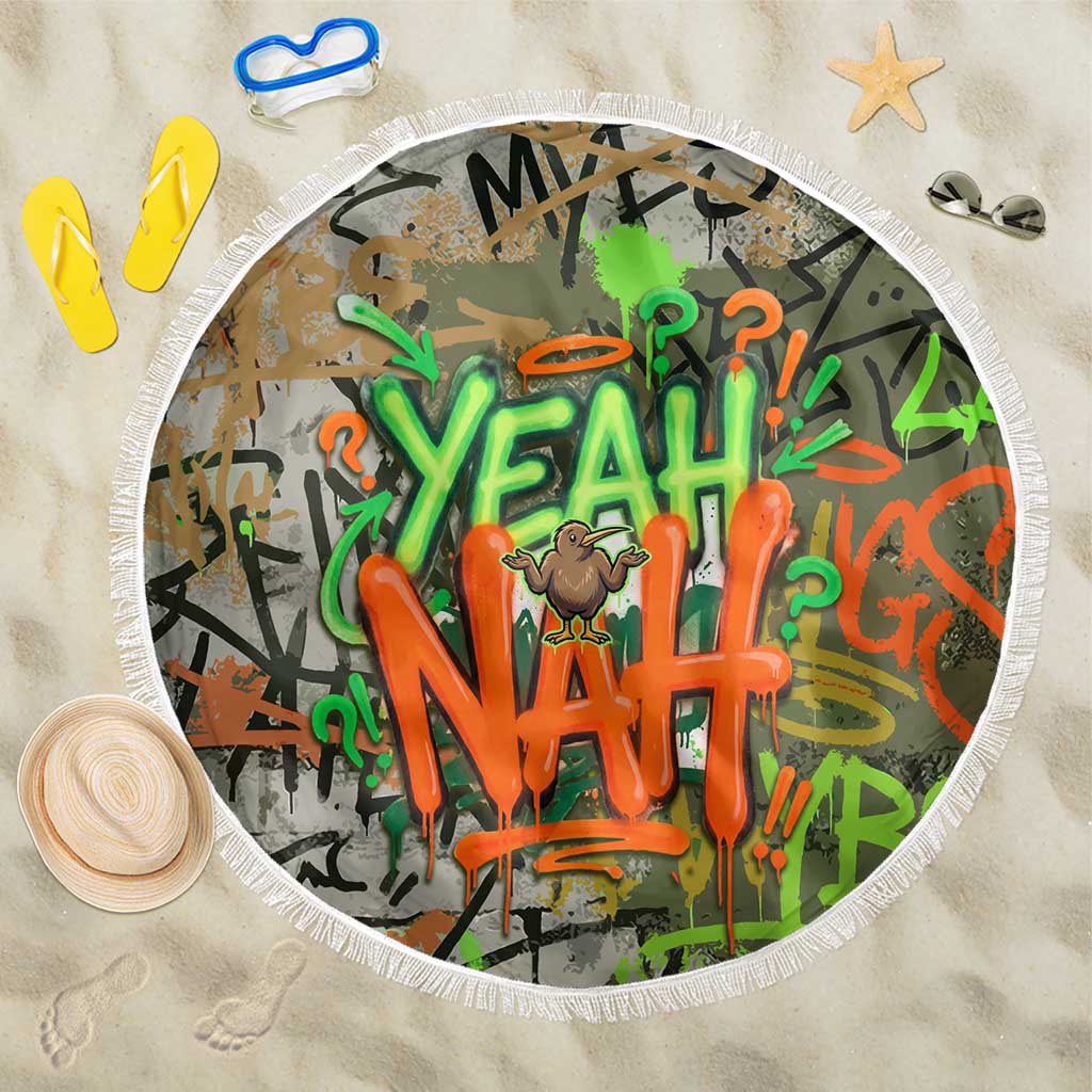Yeah Nah Graffiti Skull New Zealand Slang Beach Blanket Kiwi Grunge Brick Wall and Bold Urban Street Art TS04 One Size 150cm Multicolor - Polynesian Pride