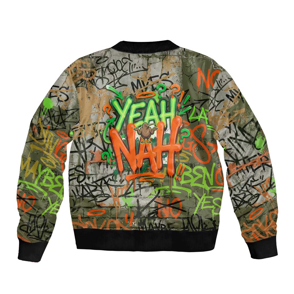 Yeah Nah Graffiti Skull New Zealand Slang Bomber Jacket Kiwi Grunge Brick Wall and Bold Urban Street Art TS04 - Polynesian Pride