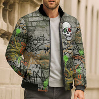 Yeah Nah Graffiti Skull New Zealand Slang Bomber Puffer Jacket Kiwi Grunge Brick Wall and Bold Urban Street Art TS04 - Polynesian Pride