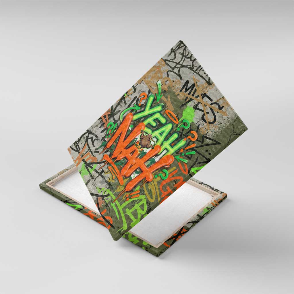 Yeah Nah Graffiti Skull New Zealand Slang Canvas Wall Art Kiwi Grunge Brick Wall and Bold Urban Street Art TS04 With Frame Multicolor - Polynesian Pride