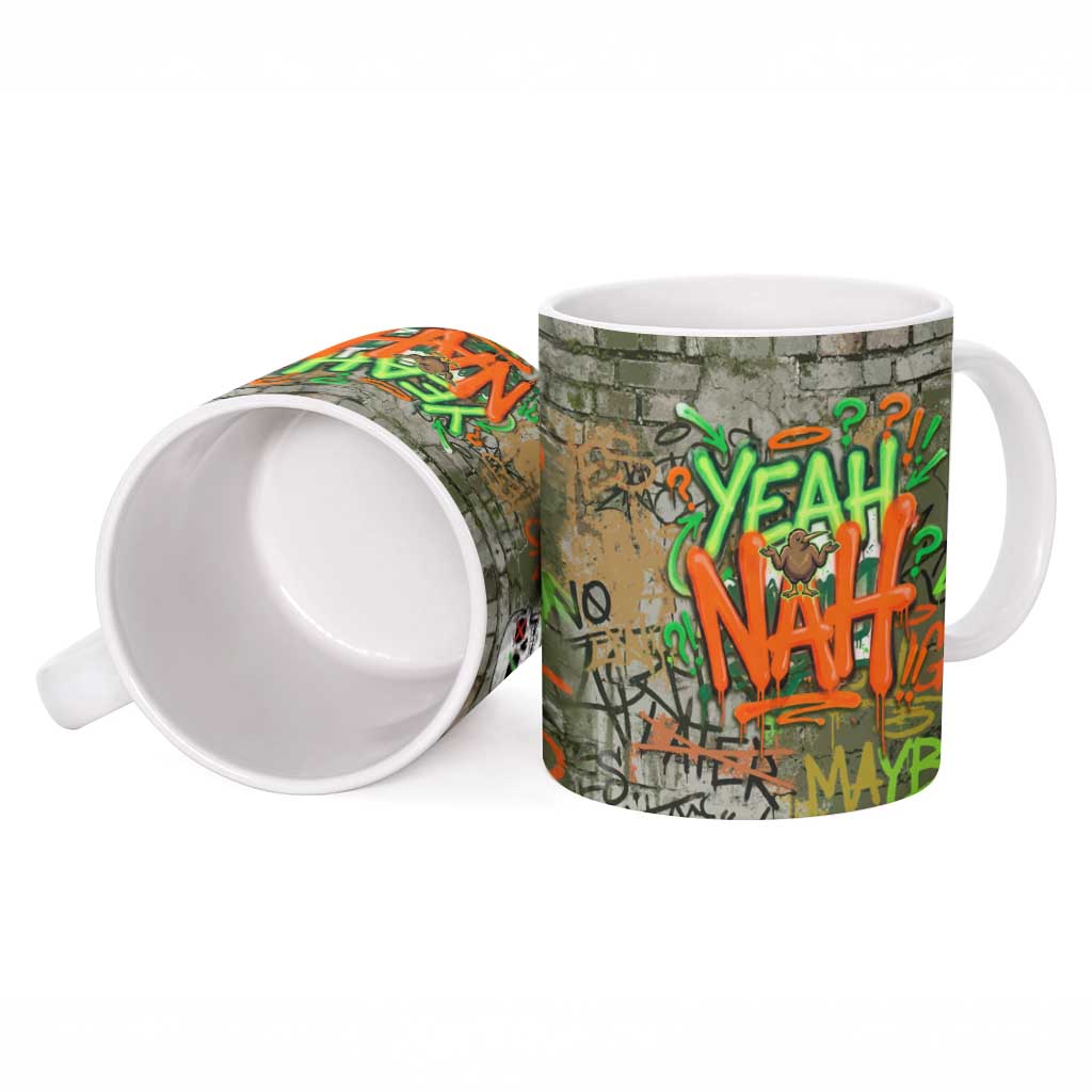 Yeah Nah Graffiti Skull New Zealand Slang Ceramic Mug Kiwi Grunge Brick Wall and Bold Urban Street Art TS04 - Polynesian Pride