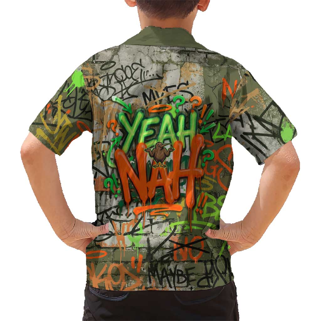Yeah Nah Graffiti Skull New Zealand Slang Family Matching Off Shoulder Maxi Dress and Hawaiian Shirt Kiwi Grunge Brick Wall and Bold Urban Street Art TS04 - Polynesian Pride