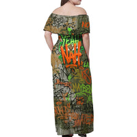 Yeah Nah Graffiti Skull New Zealand Slang Family Matching Off Shoulder Maxi Dress and Hawaiian Shirt Kiwi Grunge Brick Wall and Bold Urban Street Art TS04 - Polynesian Pride