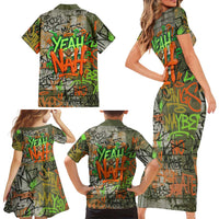 Yeah Nah Graffiti Skull New Zealand Slang Family Matching Short Sleeve Bodycon Dress and Hawaiian Shirt Kiwi Grunge Brick Wall and Bold Urban Street Art TS04 - Polynesian Pride