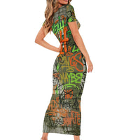 Yeah Nah Graffiti Skull New Zealand Slang Family Matching Short Sleeve Bodycon Dress and Hawaiian Shirt Kiwi Grunge Brick Wall and Bold Urban Street Art TS04 - Polynesian Pride