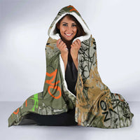 Yeah Nah Graffiti Skull New Zealand Slang Hooded Blanket Kiwi Grunge Brick Wall and Bold Urban Street Art