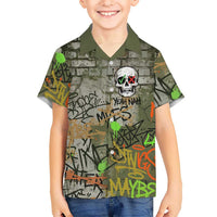 Yeah Nah Graffiti Skull New Zealand Slang Kid Hawaiian Shirt Kiwi Grunge Brick Wall and Bold Urban Street Art