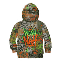 Yeah Nah Graffiti Skull New Zealand Slang Kid Hoodie Kiwi Grunge Brick Wall and Bold Urban Street Art