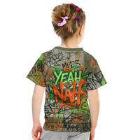 Yeah Nah Graffiti Skull New Zealand Slang Kid T Shirt Kiwi Grunge Brick Wall and Bold Urban Street Art