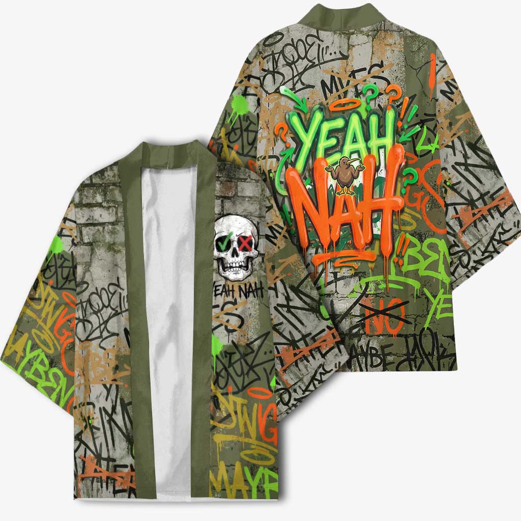 Yeah Nah Graffiti Skull New Zealand Slang Kimono Kiwi Grunge Brick Wall and Bold Urban Street Art TS04 - Polynesian Pride