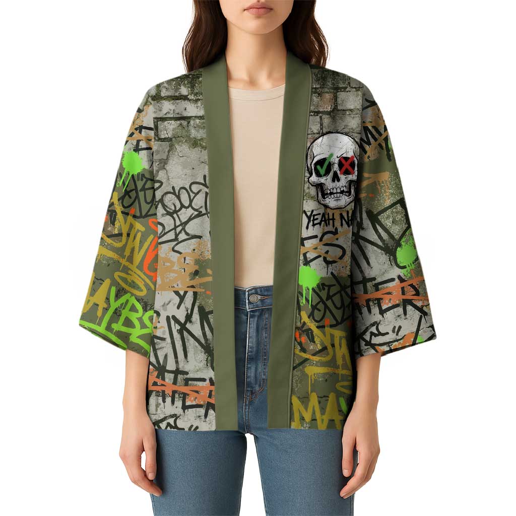 Yeah Nah Graffiti Skull New Zealand Slang Kimono Kiwi Grunge Brick Wall and Bold Urban Street Art TS04 - Polynesian Pride
