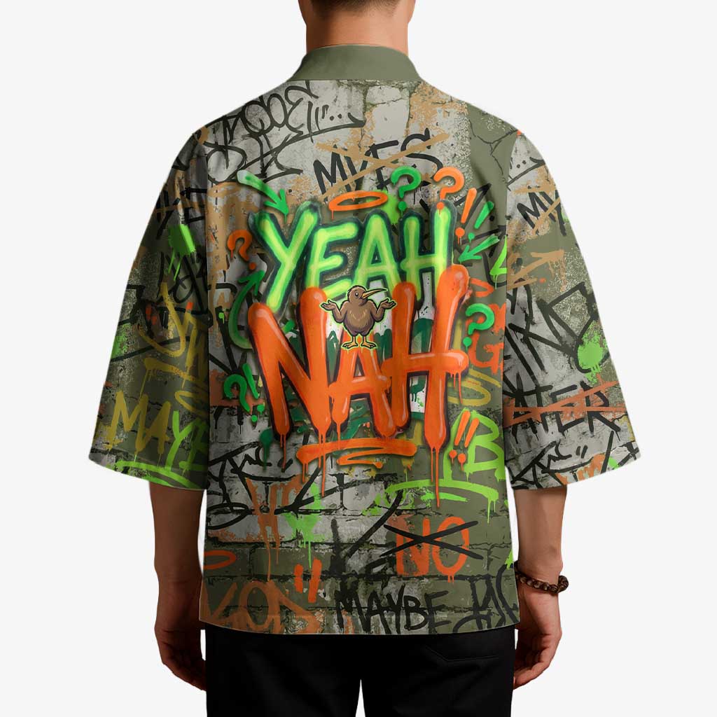Yeah Nah Graffiti Skull New Zealand Slang Kimono Kiwi Grunge Brick Wall and Bold Urban Street Art TS04 - Polynesian Pride
