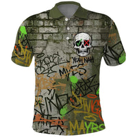 Yeah Nah Graffiti Skull New Zealand Slang Polo Shirt Kiwi Grunge Brick Wall and Bold Urban Street Art