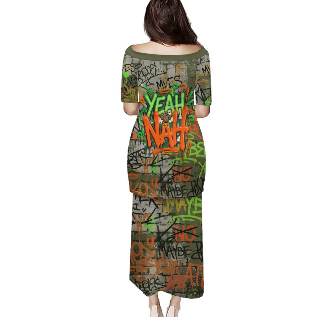 Yeah Nah Graffiti Skull New Zealand Slang Puletasi Kiwi Grunge Brick Wall and Bold Urban Street Art