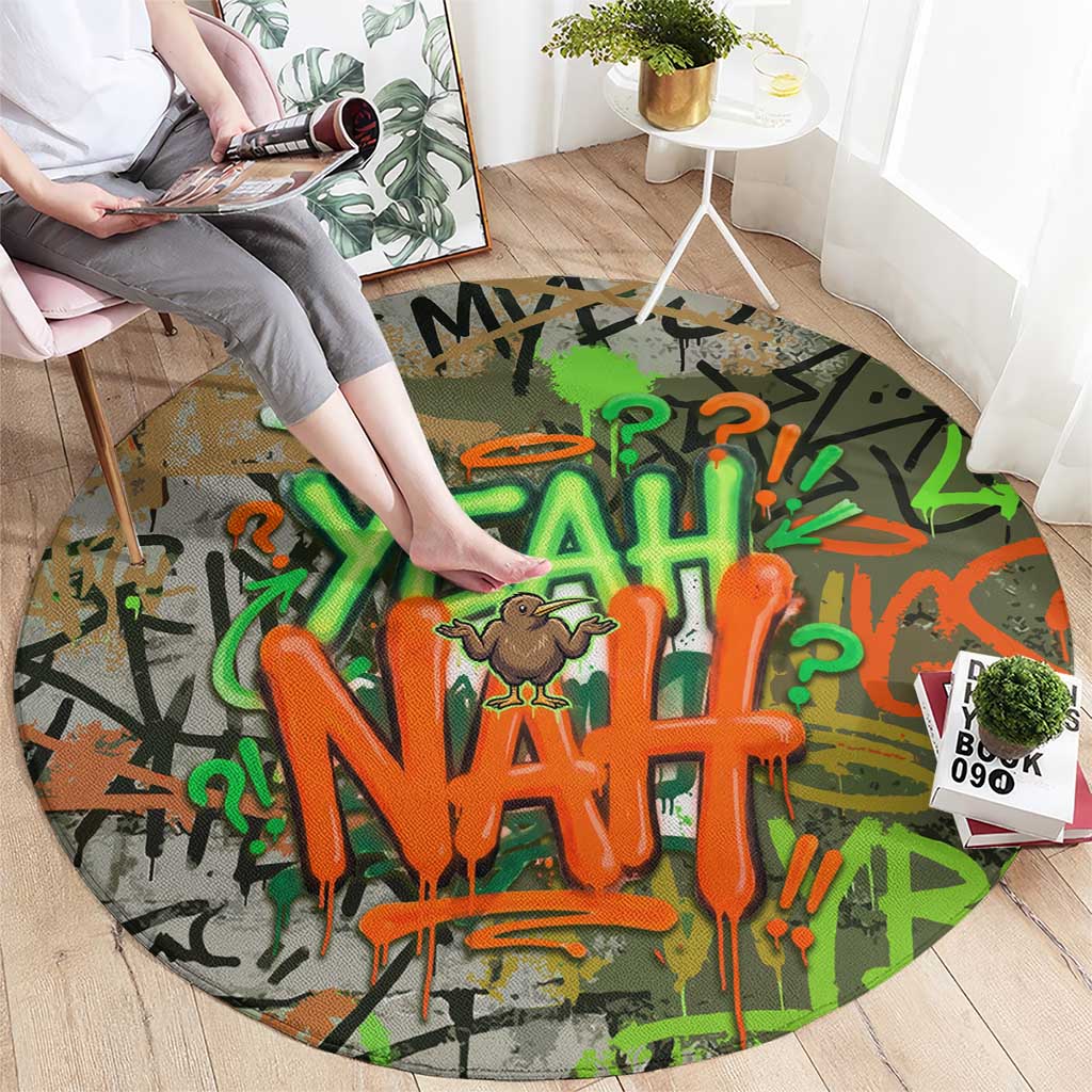 Yeah Nah Graffiti Skull New Zealand Slang Round Carpet Kiwi Grunge Brick Wall and Bold Urban Street Art TS04 - Polynesian Pride