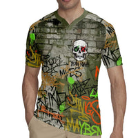 Yeah Nah Graffiti Skull New Zealand Slang Rugby Jersey Kiwi Grunge Brick Wall and Bold Urban Street Art