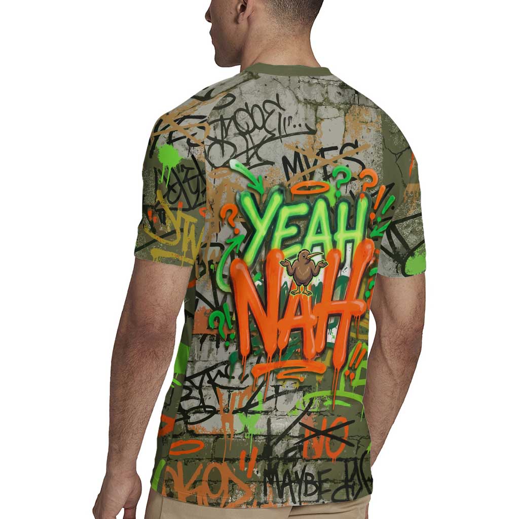 Yeah Nah Graffiti Skull New Zealand Slang Rugby Jersey Kiwi Grunge Brick Wall and Bold Urban Street Art