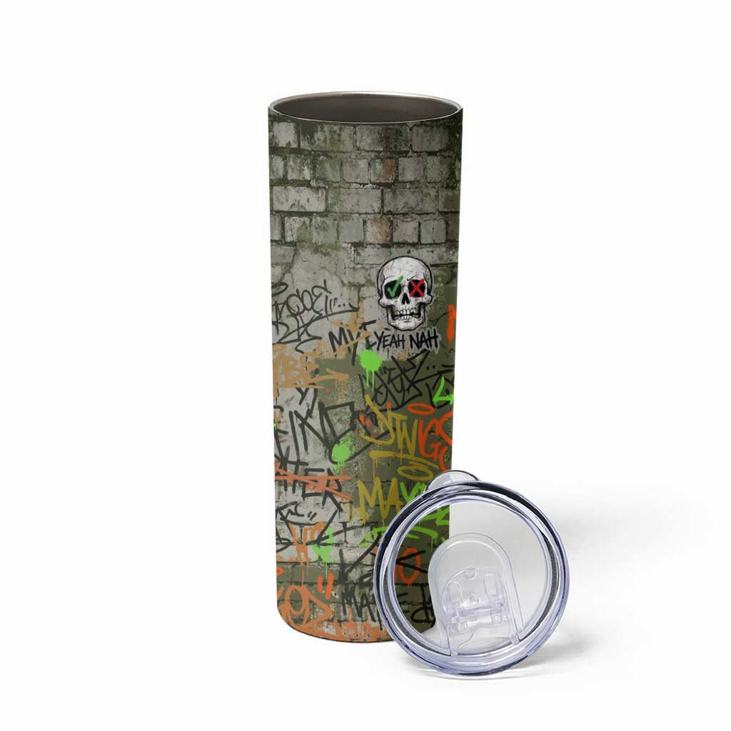 Yeah Nah Graffiti Skull New Zealand Slang Skinny Tumbler Kiwi Grunge Brick Wall and Bold Urban Street Art TS04 - Polynesian Pride
