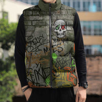Yeah Nah Graffiti Skull New Zealand Slang Sleeveless Puffer Jacket Kiwi Grunge Brick Wall and Bold Urban Street Art TS04 - Polynesian Pride