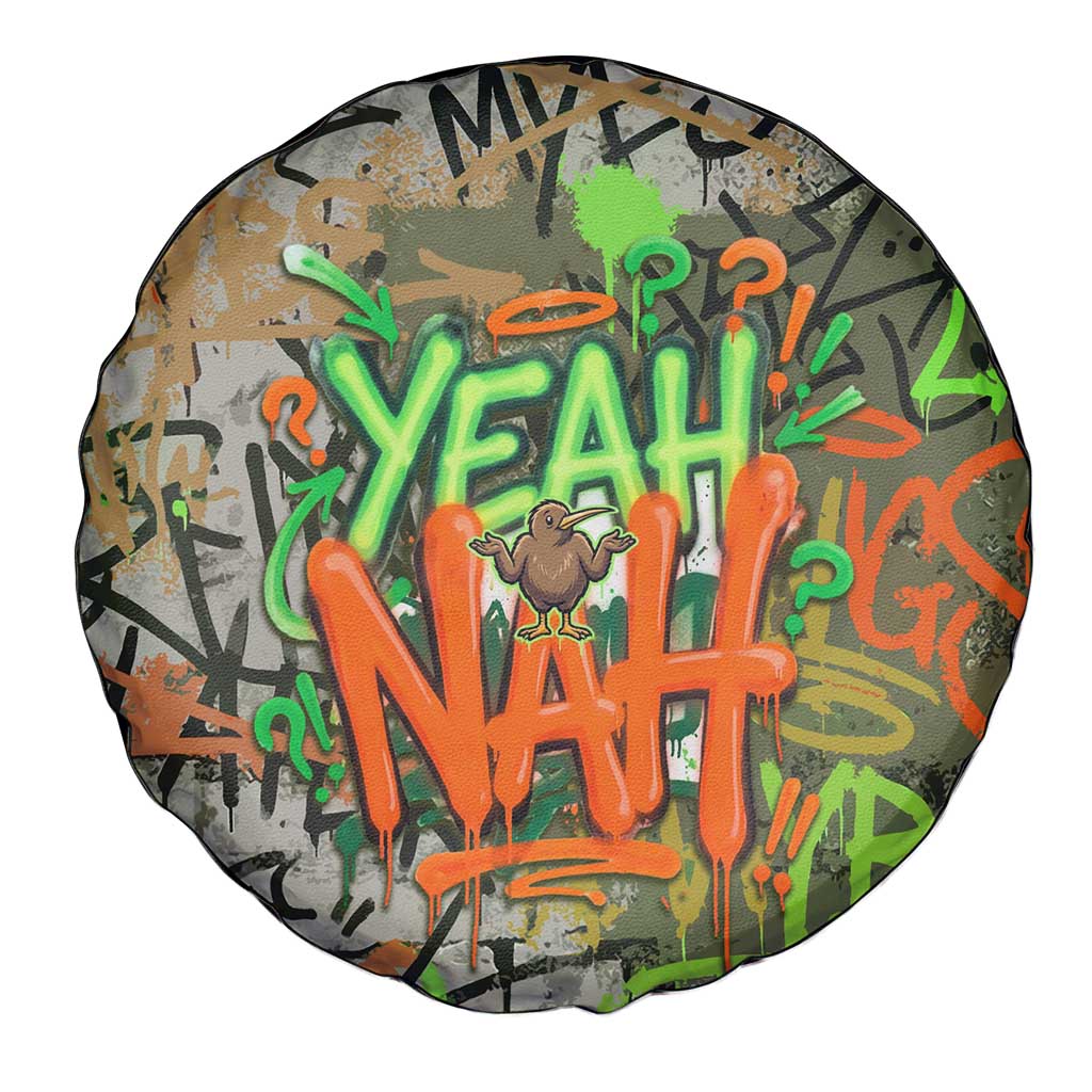 Yeah Nah Graffiti Skull New Zealand Slang Spare Tire Cover Kiwi Grunge Brick Wall and Bold Urban Street Art