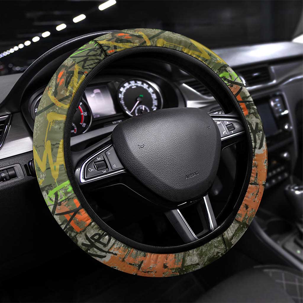 Yeah Nah Graffiti Skull New Zealand Slang Steering Wheel Cover Kiwi Grunge Brick Wall and Bold Urban Street Art TS04 Universal Fit Multicolor - Polynesian Pride