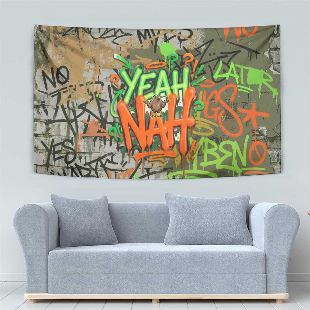 Yeah Nah Graffiti Skull New Zealand Slang Tapestry Kiwi Grunge Brick Wall and Bold Urban Street Art TS04 - Polynesian Pride
