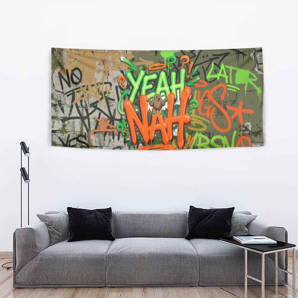 Yeah Nah Graffiti Skull New Zealand Slang Tapestry Kiwi Grunge Brick Wall and Bold Urban Street Art TS04 - Polynesian Pride