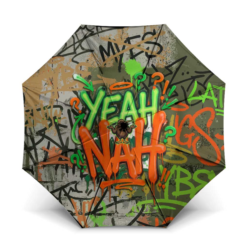 Yeah Nah Graffiti Skull New Zealand Slang Umbrella Kiwi Grunge Brick Wall and Bold Urban Street Art TS04 One Size Folded 11.42 inch Opened Diameter 37.4 inch Multicolor - Polynesian Pride