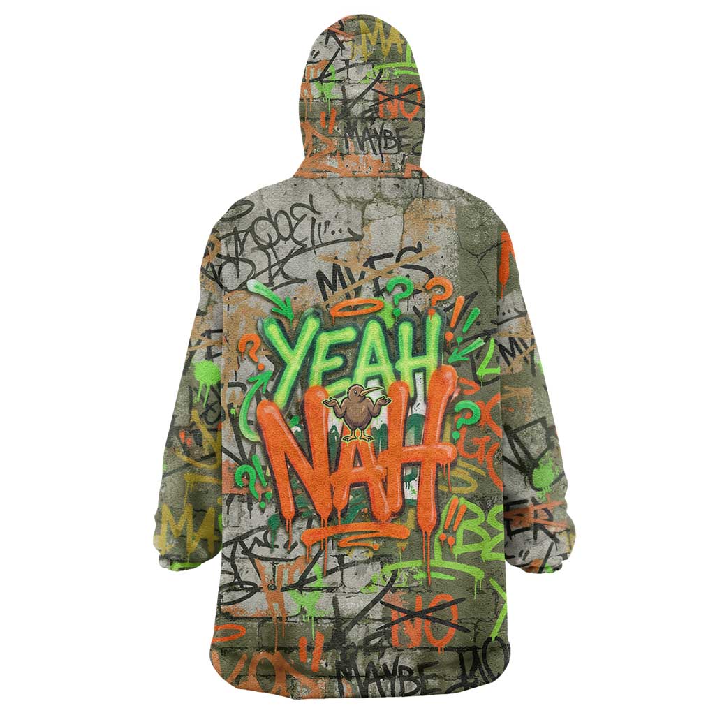 Yeah Nah Graffiti Skull New Zealand Slang Wearable Blanket Hoodie Kiwi Grunge Brick Wall and Bold Urban Street Art