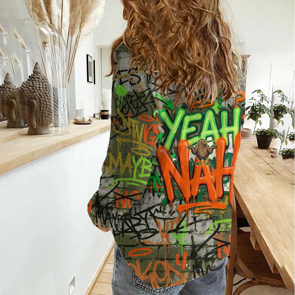 Yeah Nah Graffiti Skull New Zealand Slang Women Casual Shirt Kiwi Grunge Brick Wall and Bold Urban Street Art TS04 - Polynesian Pride