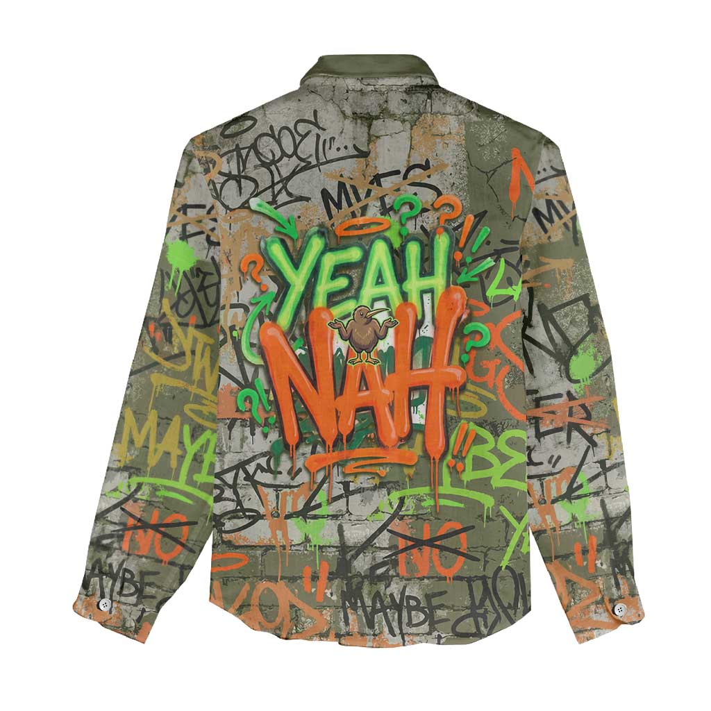 Yeah Nah Graffiti Skull New Zealand Slang Women Casual Shirt Kiwi Grunge Brick Wall and Bold Urban Street Art TS04 - Polynesian Pride