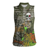 Yeah Nah Graffiti Skull New Zealand Slang Women Sleeveless Polo Shirt Kiwi Grunge Brick Wall and Bold Urban Street Art TS04 Female Multicolor - Polynesian Pride