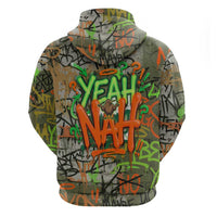 Yeah Nah Graffiti Skull New Zealand Slang Zip Hoodie Kiwi Grunge Brick Wall and Bold Urban Street Art