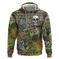 Yeah Nah Graffiti Skull New Zealand Slang Zip Hoodie Kiwi Grunge Brick Wall and Bold Urban Street Art