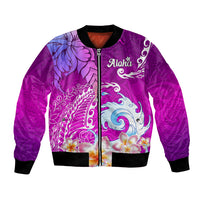 Hawaii Plumeria Flower Bomber Jacket Plumeria FLowers And Polynesian Pattern TS04 Unisex Gradient - Polynesian Pride