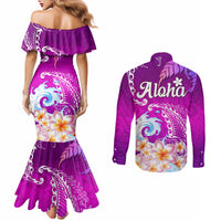Hawaii Plumeria Flower Couples Matching Mermaid Dress and Long Sleeve Button Shirts Plumeria FLowers And Polynesian Pattern TS04 - Polynesian Pride
