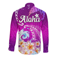 Hawaii Plumeria Flower Long Sleeve Button Shirt Plumeria FLowers And Polynesian Pattern TS04 - Polynesian Pride