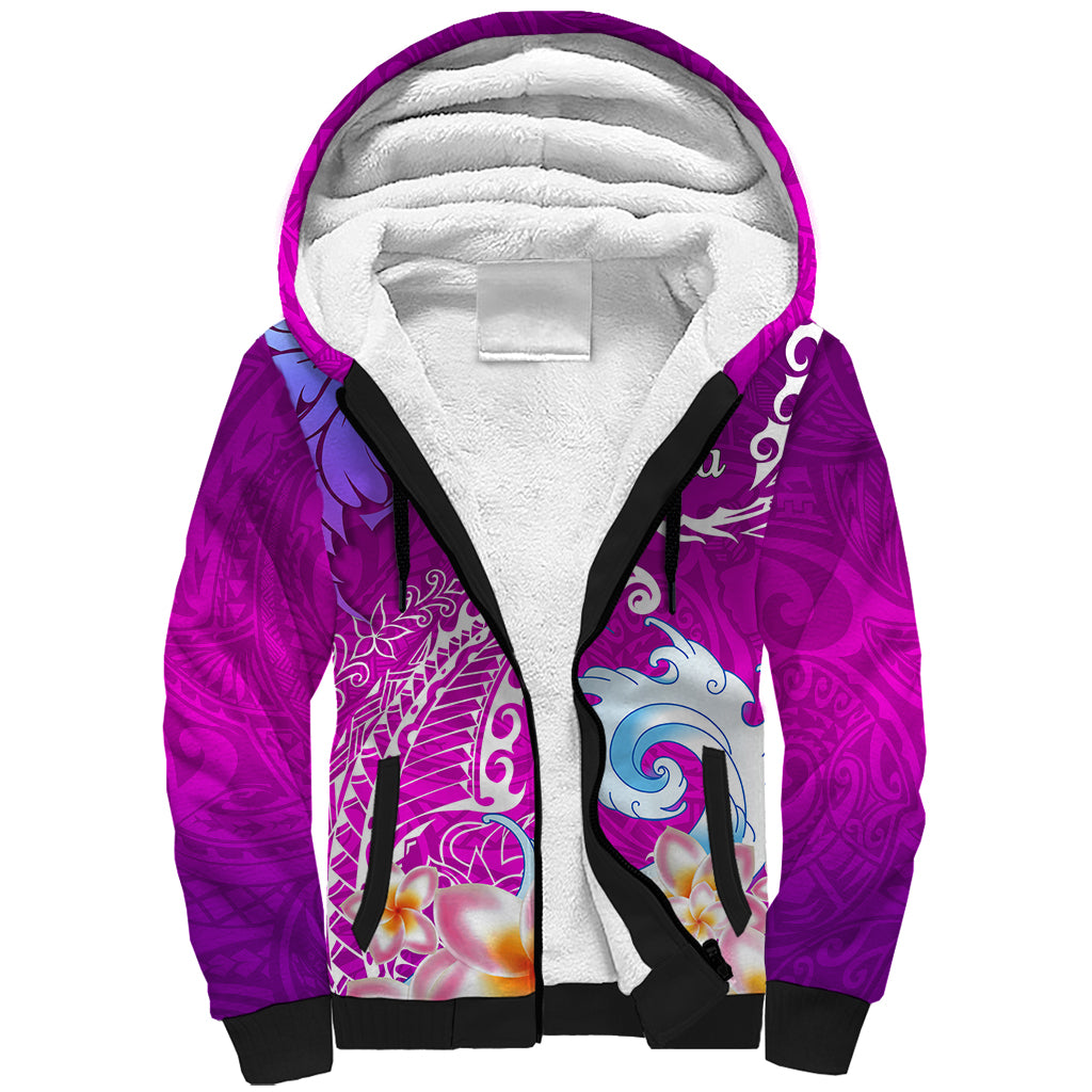 Hawaii Plumeria Flower Sherpa Hoodie Plumeria FLowers And Polynesian Pattern TS04 Unisex Gradient - Polynesian Pride