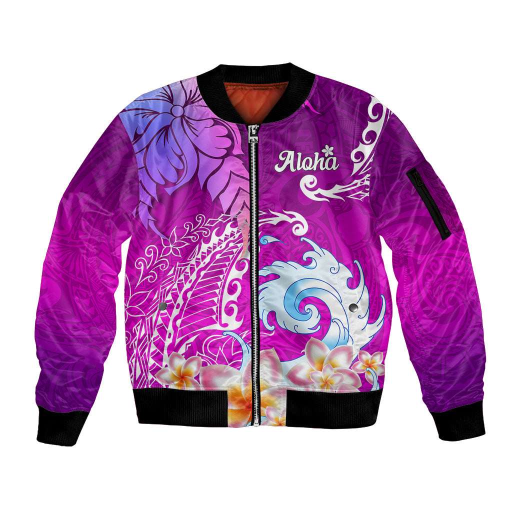 Hawaii Plumeria Flower Sleeve Zip Bomber Jacket Plumeria FLowers And Polynesian Pattern TS04 Unisex Gradient - Polynesian Pride