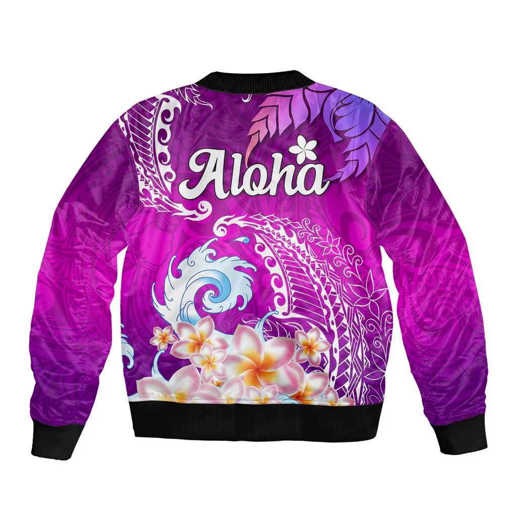 Hawaii Plumeria Flower Sleeve Zip Bomber Jacket Plumeria FLowers And Polynesian Pattern TS04 - Polynesian Pride