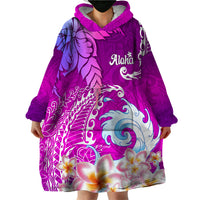 Hawaii Plumeria Flower Wearable Blanket Hoodie Plumeria FLowers And Polynesian Pattern TS04 - Polynesian Pride