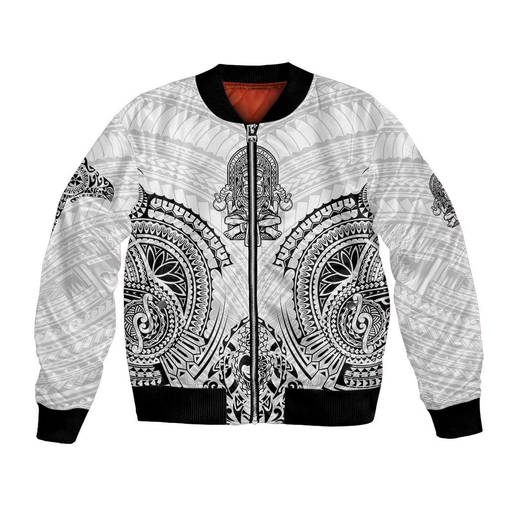 Hawaii Polynesian Bomber Jacket Warrior symbol TS04 Unisex White - Polynesian Pride