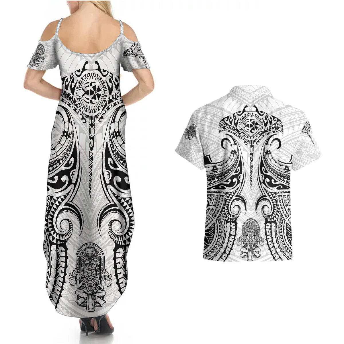 Hawaii Polynesian Couples Matching Summer Maxi Dress and Hawaiian Shirt Warrior symbol TS04 - Polynesian Pride