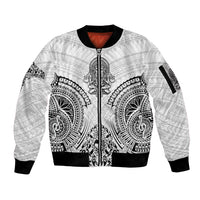 Hawaii Polynesian Sleeve Zip Bomber Jacket Warrior symbol TS04 Unisex White - Polynesian Pride