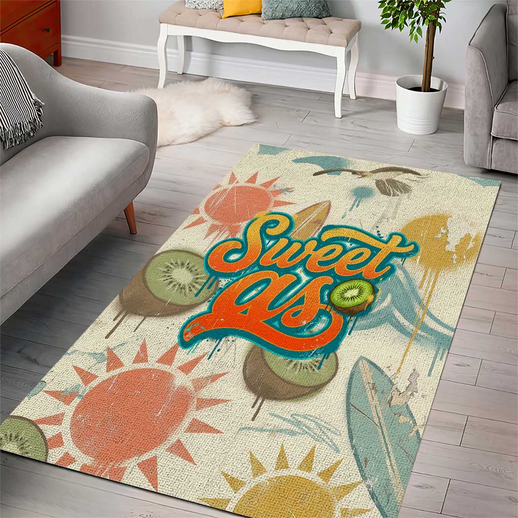 NZ Slang Sweet As Kiwi Shaka Sign Area Rug New Zealand Surfboards Sun and Tropical Beach Retro